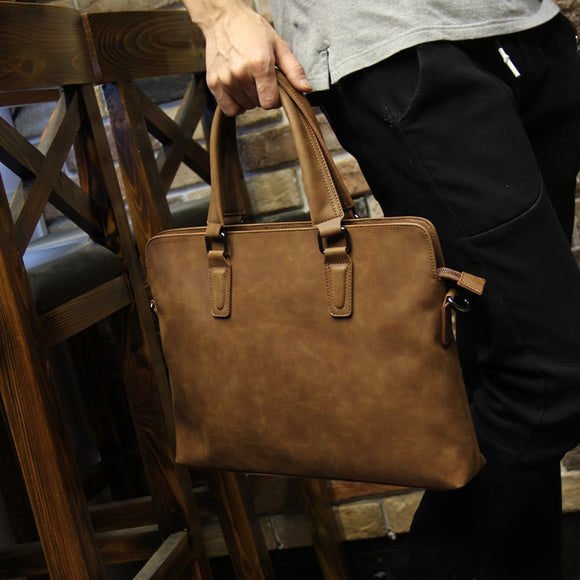Brand Crazy horse pu leather men bags vintage business