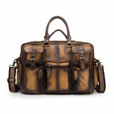 Men Real Leather Antique Large Capacity Travel Briefcase Business 15.6" Laptop Case Attache Messenger Bag Portfolio 3061b