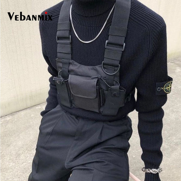 Fashion Nylon Chest Rig Bag Black Vest Hip Hop Streetwear Functional Tactical